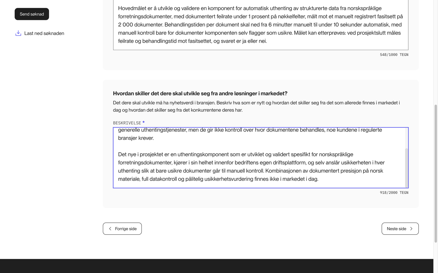 Feltene for hovedmål og nyhetsverdi med eksempeltekst