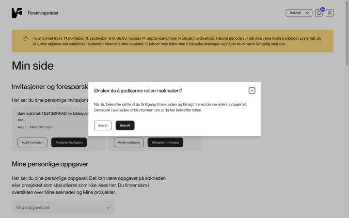 Bekreftelsesdialogen for prosjektlederrollen