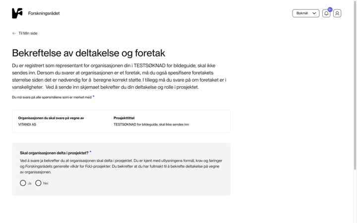 Skjemaet Bekreftelse av deltakelse og foretak